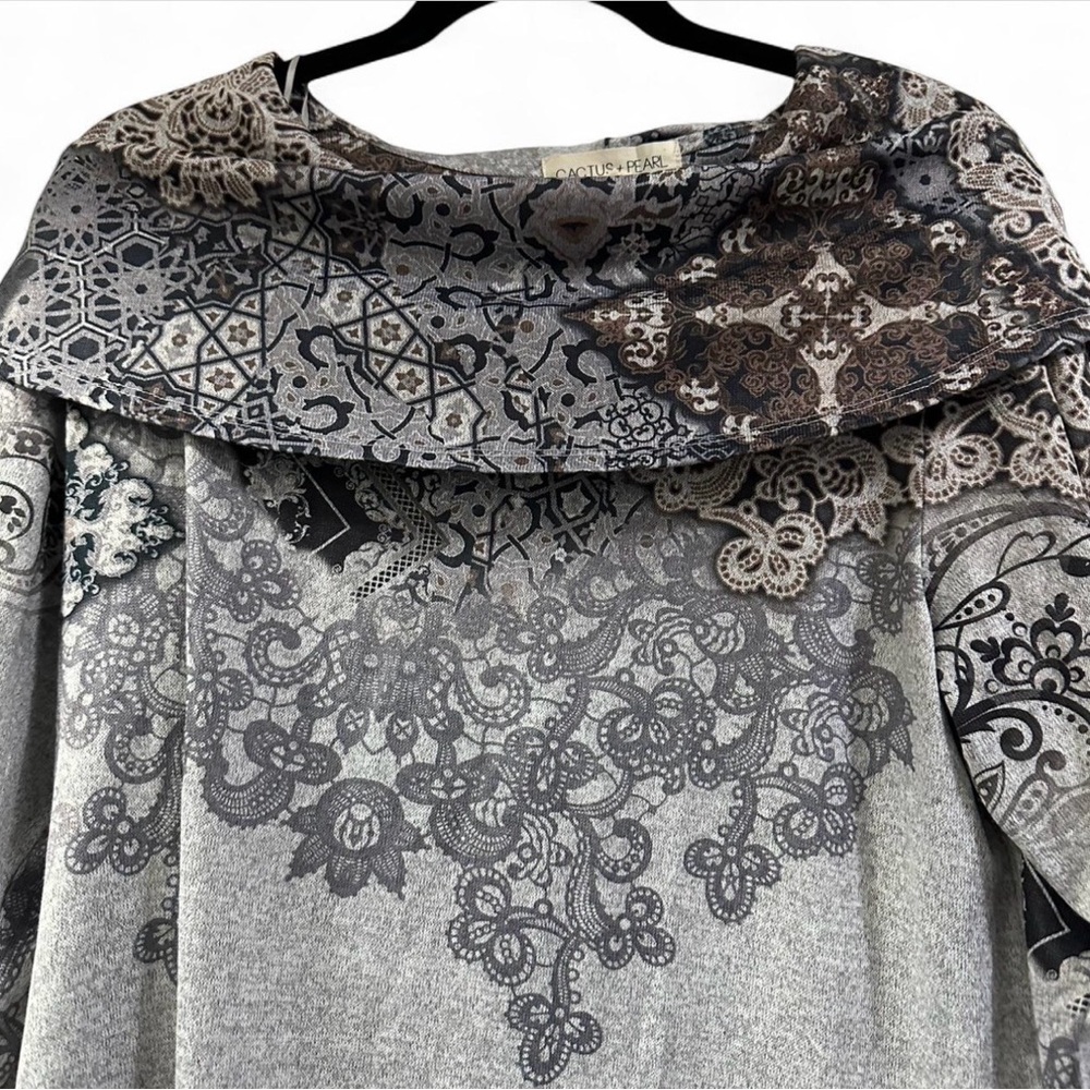Cactus and Pearl Gray Printed Cowl-Neck Women's Sweater